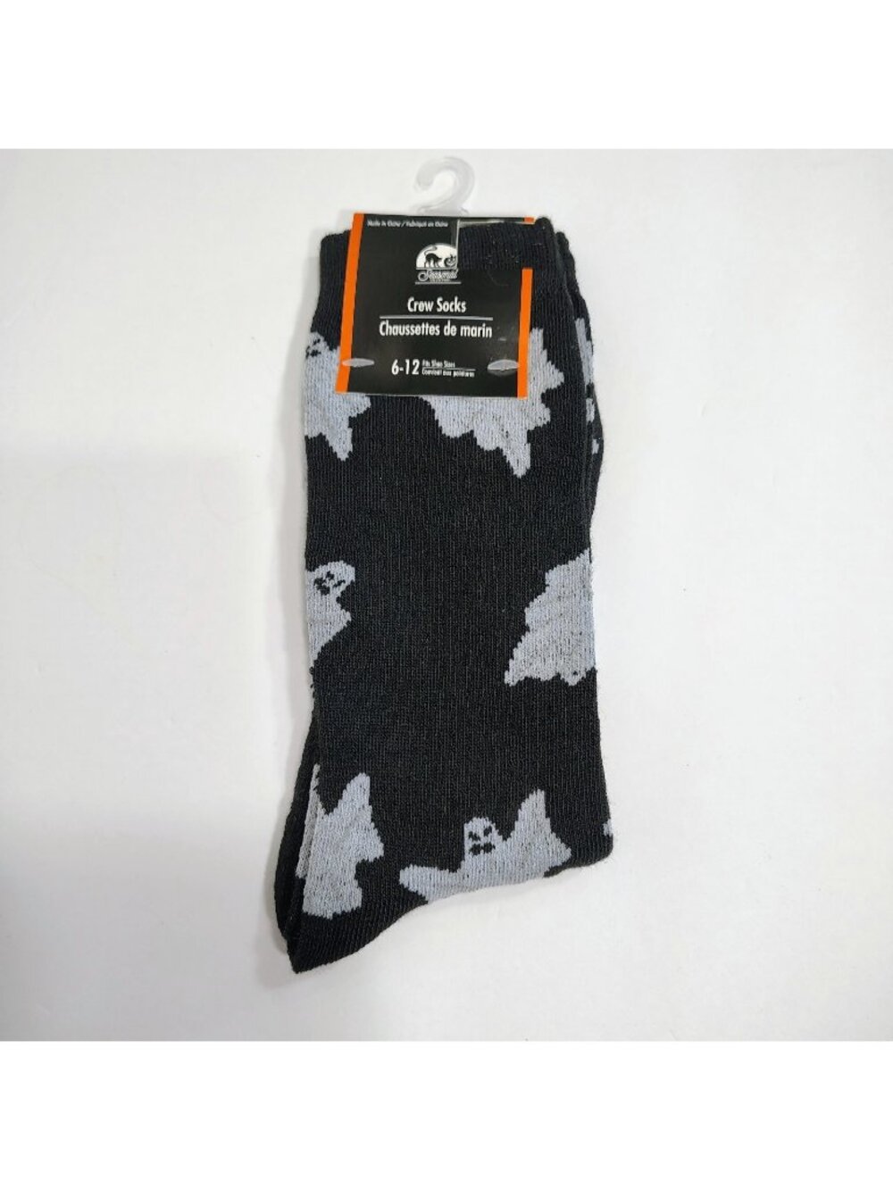 Halloween Crew Socks Womens Size 6-12 Gray Ghost Pattern Lightweight